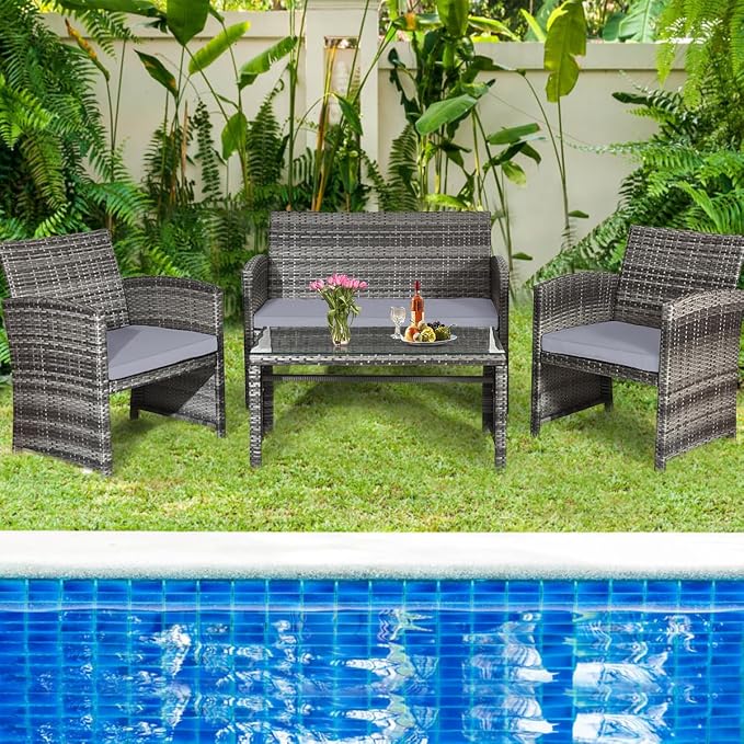 Tangkula 8 Pieces Patio Wicker Conversation Furniture Set, Patiojoy Sofa & - Image 5