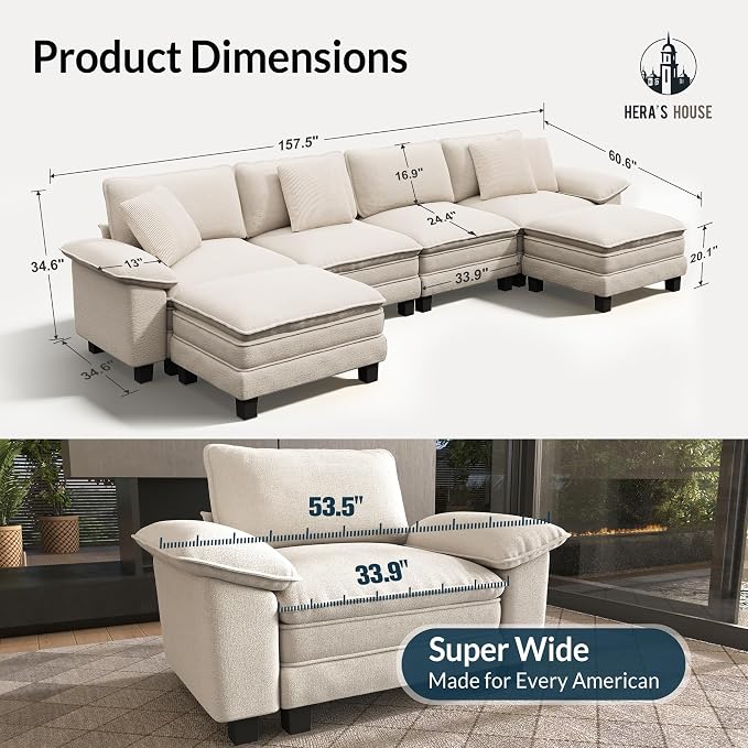 HERA'S HOUSE 158" Modular Sectional Sofa, Oversized U Shaped Couches - Image 2