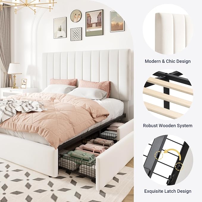 Allewie Full Size Storage Bed Frame, Vertical Channel Tufted Adjustable - Image 6