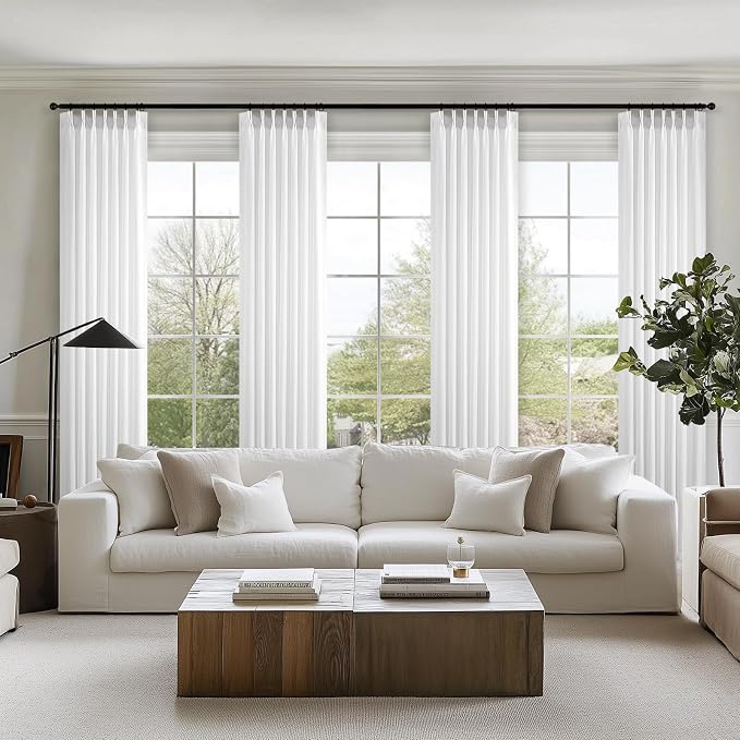 Topfinel Beige White White Linen Curtains 95 Inches Long - Image 7