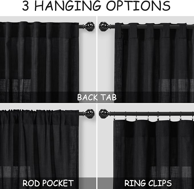 Long Black Curtain 100 inches Long 2 Panels Set - Image 3