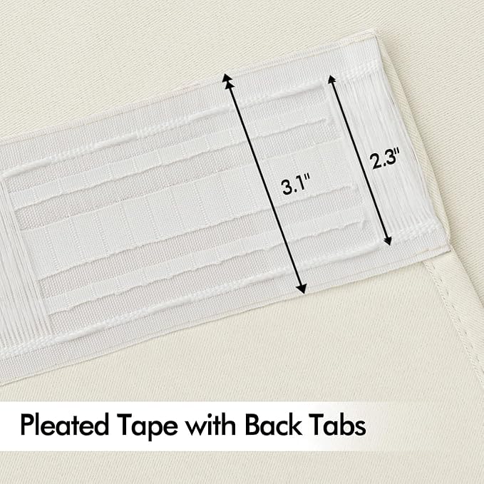MIULEE Beige White Back Tab Blackout Curtains 52x72 Inches Long 2 Panel Set | - Image 4