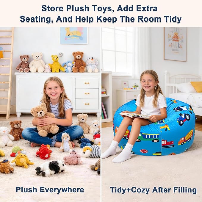 Lukeight Stuffed Animals Storage Bean Bag Chair Cover - Image 6
