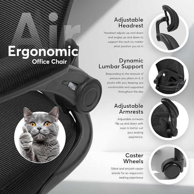 Oline ErgoAir Ergonomic Office Chair – Adjustable Lumbar Support, Flip-Up - Image 4