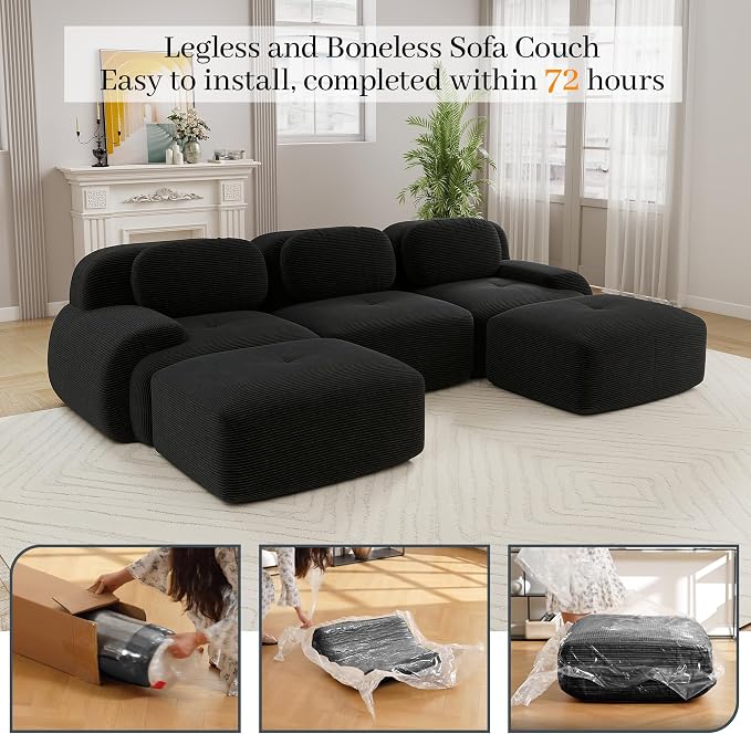 Boneless Sectional Couch, No Assembly Required, 117.3” U Shaped Modular Cloud - Image 9