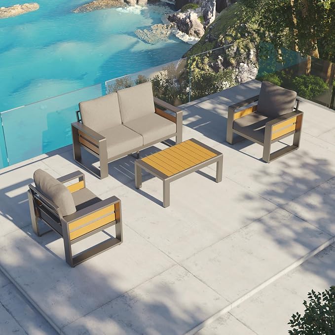 Aoxun Aluminum Outdoor Patio Furniture Set, Coffee Table ×1, Dark Grey & Dark - Image 2