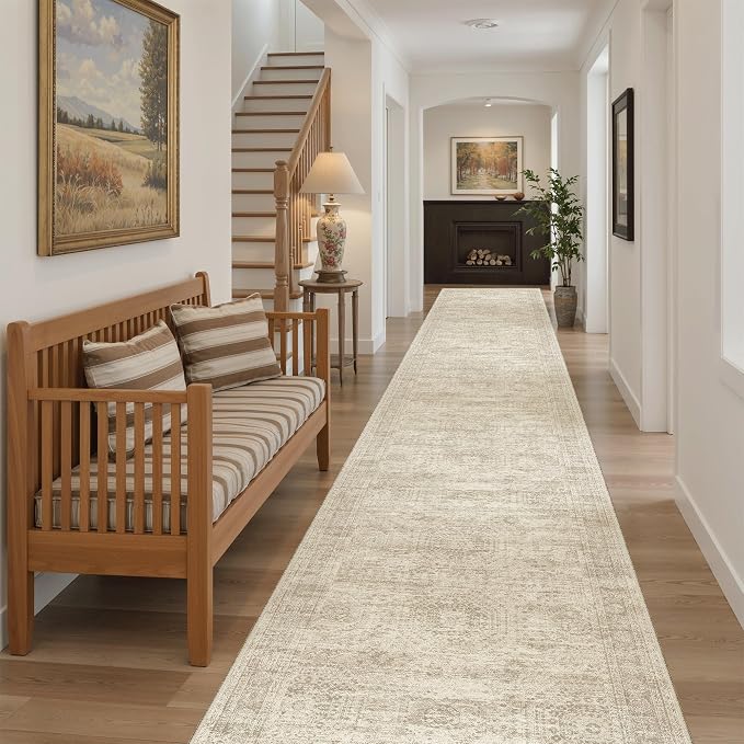 Soalmost Hallway Runner Rug 2'6" x 16' Washable Long Kitchen Rugs Beige | - Image 3