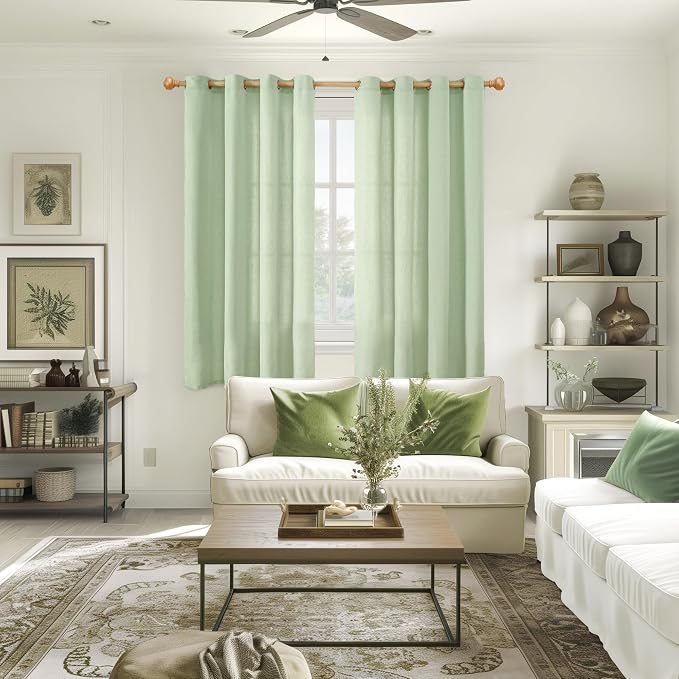 YoungsTex 63 Inch Length Sage Linen Curtains - Image 2