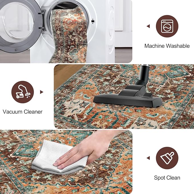 Yamaziot Washable Area Rug for Bedroom, 3x5 Non-Slip Boho Entryway Rug | Stain - Image 5