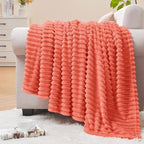 BEDELITE Ribbed Jacquard Coral Red Fleece Twin Blanket by BEDELITE