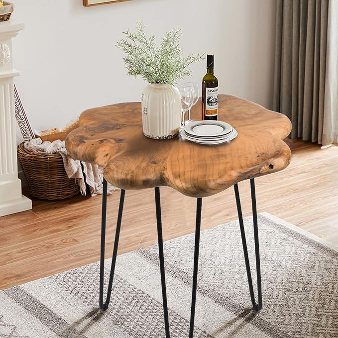 19.5 Inch Live Edge Side Table, Wood Freeform Small End Table by HOEGMST