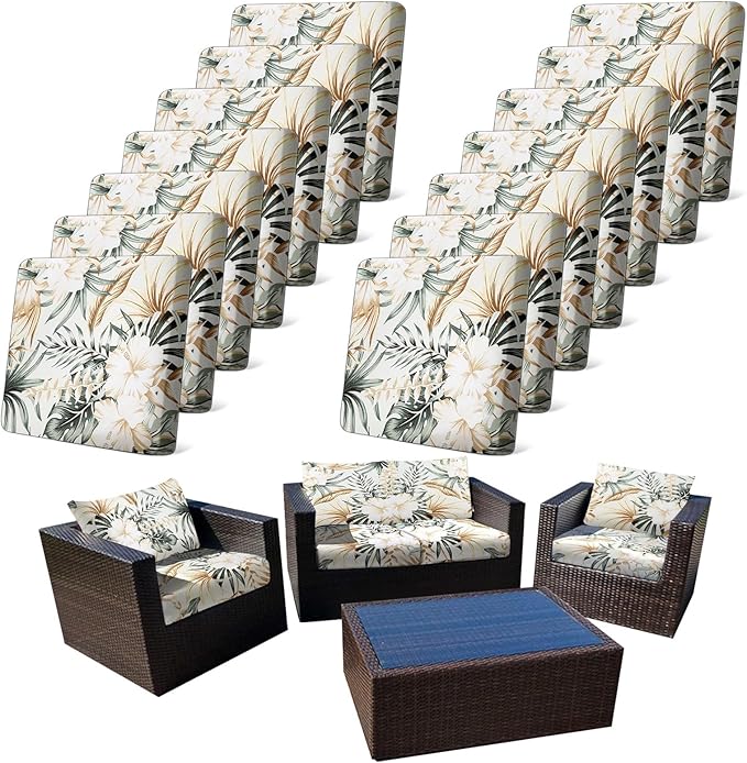 CALBODE 14Pcs Stretch Patio Cushion Cover, Tropical Floral & Leaf Pattern | by CALBODE