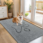 OLANLY Dog Door Mat for Muddy Paws 54x32, Paw Print Design Chenille Mud Mat | by OLANLY