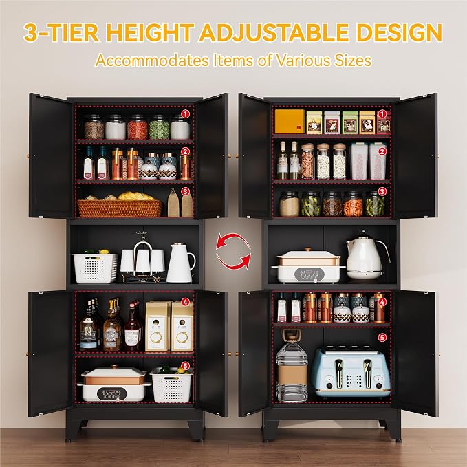 YAUWOH 69" Tall Metal Pantry Cabinet - Image 6