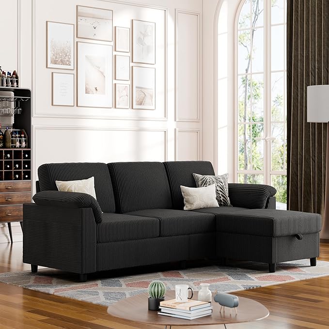 Vongrasig Convertible Sectional Couches, 3 Seat L Shaped Couch Sofa by Vongrasig