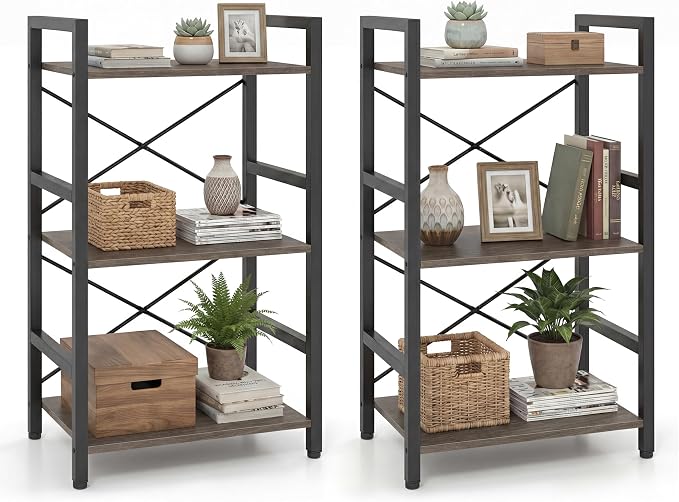 Tangkula 3-Tier Industrial Bookshelf, 16.5" Width Wooden Open Bookcase by TANGKULA