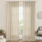 Natural Linen Blended Curtains for Living Room 2 Panels Semi Sheer | Light by LAMIT