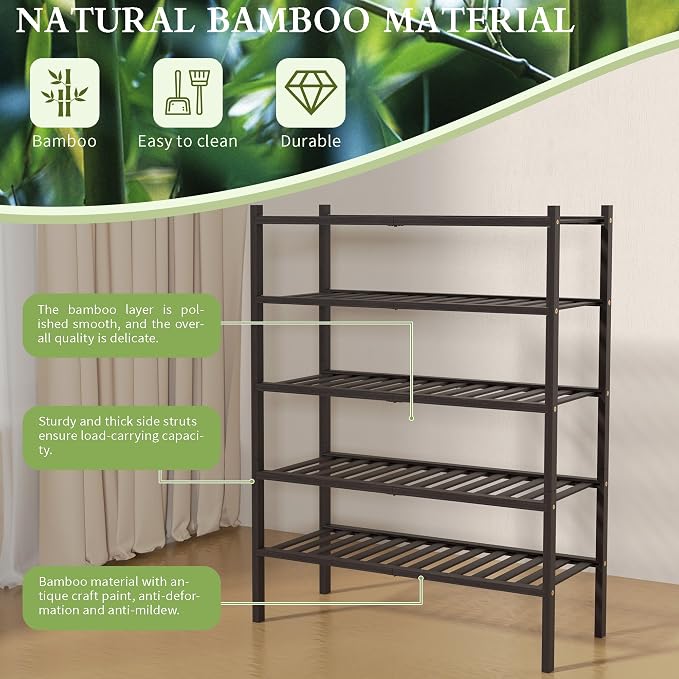 ROMGUAR CRAFT 5 Tier Bamboo Shoe Rack - Image 6