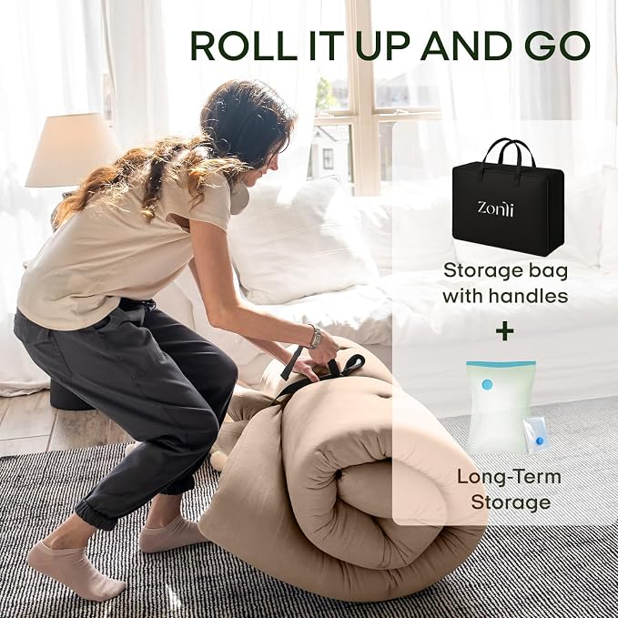 ZonLi Japanese Floor Futon Mattress Twin Size 75"x 39", 100% Cotton Cover 2.5'' - Image 6