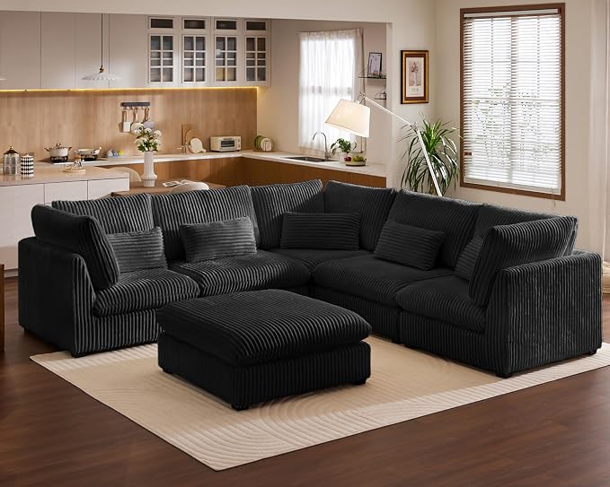 115" Oversized Corduroy Couch Modular Sectional Sofa, Washable Cloud Couch by CHICHOUSE