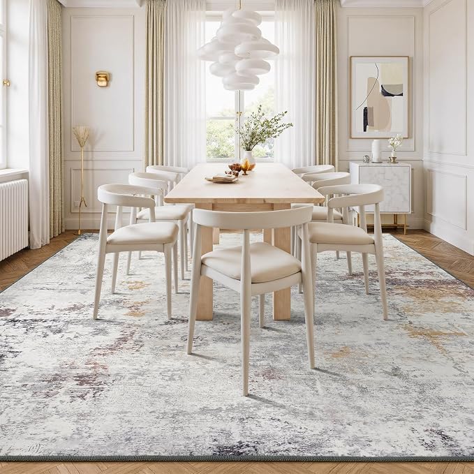 Rugflix 5x7 Area Rugs for Living Room, Washable Beige Grey Large Rug | Machine - Image 3