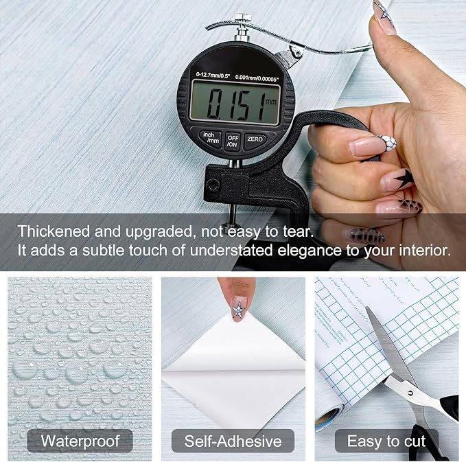 Light Blue Textured Grasscloth Peel and Stick Wallpaper, Waterproof Removable - Image 3