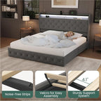 LARMACE King Bed Frame with 4 Storage Drawers and USB Charging Station Velvet - Image 8