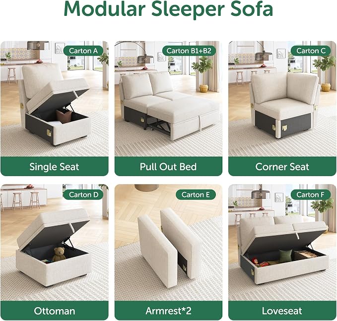 HONBAY Single Seat for Modular Sectional Sleeper Sofa - Image 5