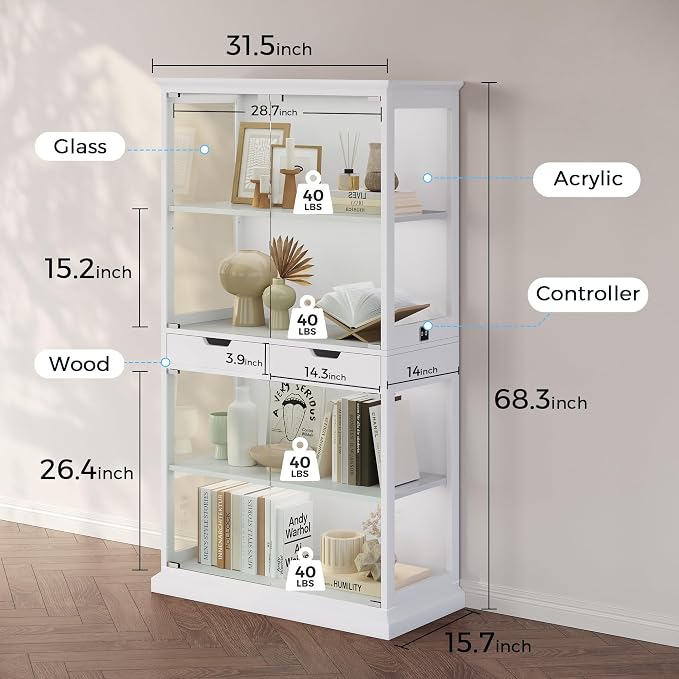 Jocoevol Display Cabinet with 4 Glass Doors, 4-Tier Modern Glass Display Case - Image 2