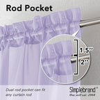 Simplebrand Lavender Sheer Curtains 63 Inch Length 2 Panels, Rod Pocket Solid - Image 2