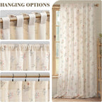 Boho Floral Light Filtering Curtains 84 Inch 2 Panels Linen Texture | Farmhouse - Image 7