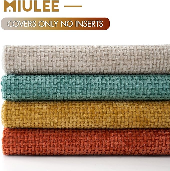 MIULEE Decorative Chenille Fall Pillow Covers Orange Teal 20x20 Pack of 4 | - Image 6