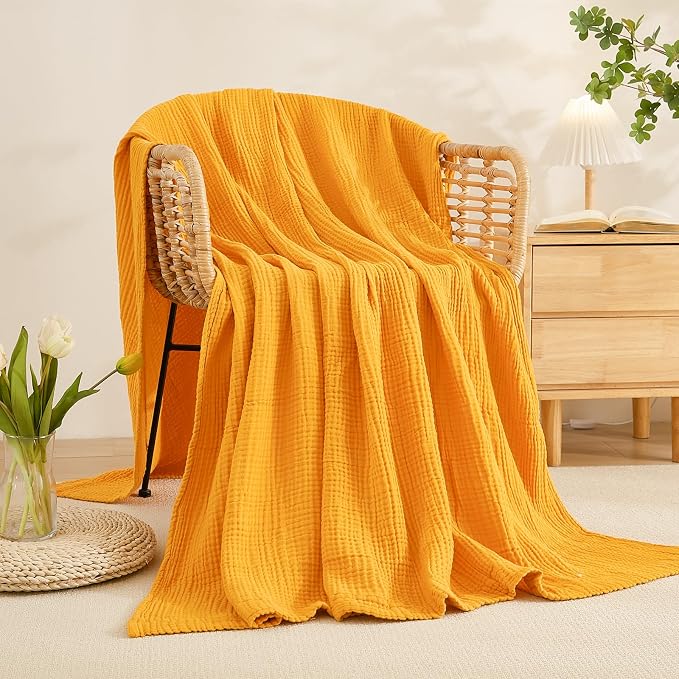 EMME Muslin Blankets for Adults Throw Blanket for Couch Breathable Gauze Soft - Image 5