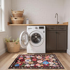 Floral Machine Washable Rug 3x5 Espresso | Non Slip Soft Bedroom Rug - Image 2