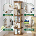 5Tier Rotating Bookshelf, 360 ° Display Stackable Spinning Bookshelf Tower - Image 5