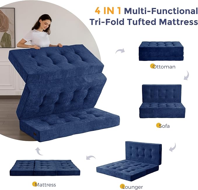 MAXYOYO 6" Folding Sofa Bed for Floor, Tufted Tri-Fold Floor Mattress - Image 5
