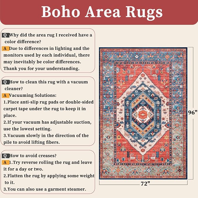 SERISSA 6x8 Washable Non Slip Boho Area Rug - Image 2