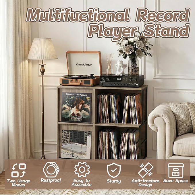 Faesun 3 Tier Flip Top Record Player Stand, Vinyl Record Storage Holds up to - Image 6