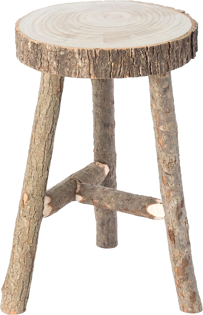 Decorative Antique Log Cabin Natural Wooden Accent Stool Side Table by Vintiquewise