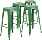 Flash Furniture Lily 4 Pack Commercial Grade 30" High Backless Green Metal by FlashFurniture