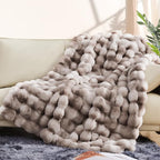Luxury 1000GSM Faux Rabbit Fur Throw Blanket, Super Heavy Warm Cozy Brown - Image 3