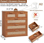 LEYAOYAO Rattan Dresser for Bedroom Set of 2, 33.5" Tall Chest of Drawers - Image 3