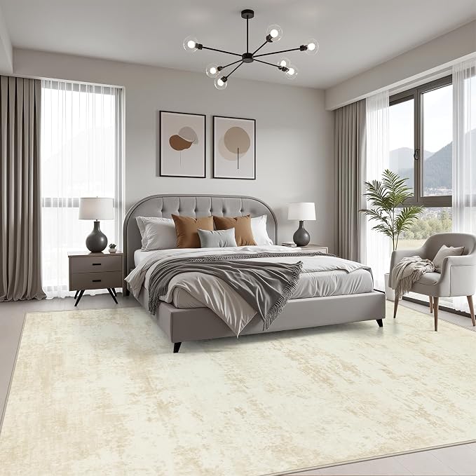 8x10 Area Rug Living Room: Modern Washable Indoor Soft Carpet Beige | - Image 3