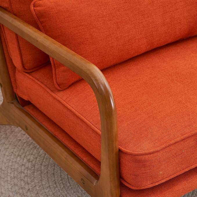 VINGLI Linen Burnt Orange Comfy Accent Chair, Mid Century Modern Lounge Armchair - Image 5