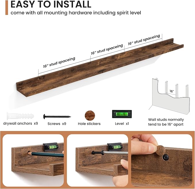 Fun Memories Picture Ledge Shelves Set of 2, 55 Inch Rustic Wall Mounted - Image 3