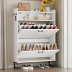 BORNOON Shoe Cabinet with 2 Flip Drawers Narrow Shoe Storage Cabinet Organizer - Image 3