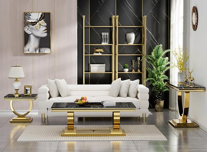 Henf 47" Marble Console Table Modern Black Faux Marble Entryway Table - Image 6