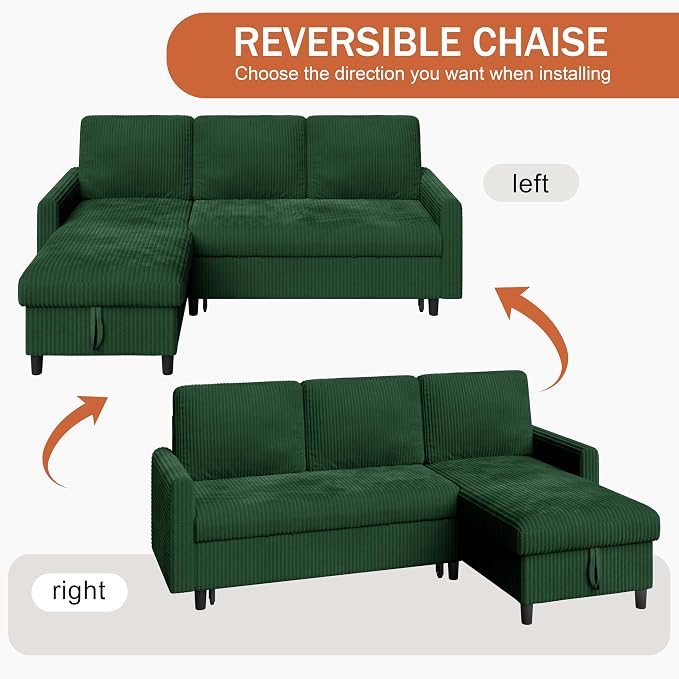 Vongrasig Pull Out Couch, 2 in 1 Sectional Sleeper Sofa Bed - Image 6