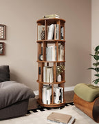 4-Tier Solid Wood Rotating Bookshelf on Wheels, 360° Spinning Book Shelf Tower - Image 9