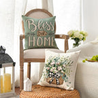 AVOIN colorlife Bless Our Home Farmhouse Eucalyptus Leaves Throw Pillow Covers - Image 3